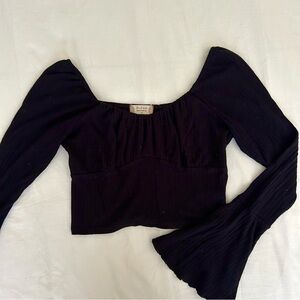 Altar’d State Ribbed Black Crop Top with Bell Sleeves Size Medium